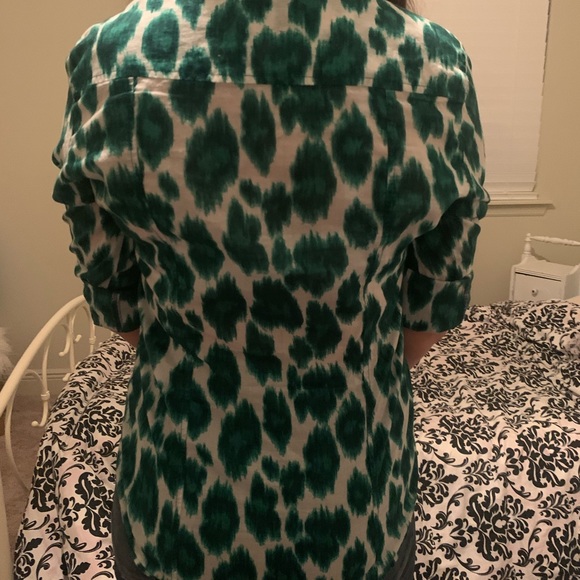 Michael Kors green animal print button up shirt - Picture 3 of 5